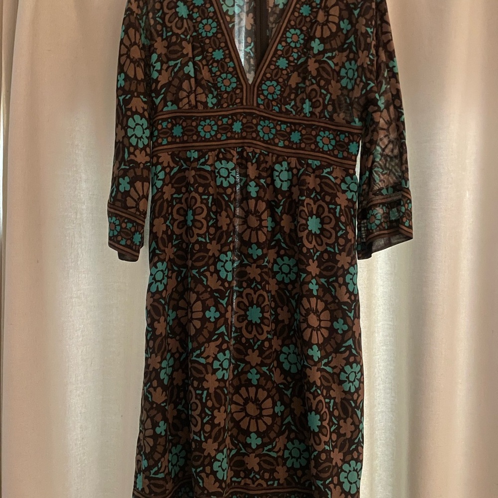 Trina Turk Brown and Blue Pleated Sundress
